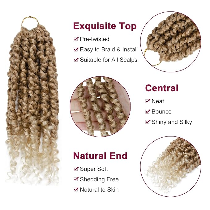 Passion Twist Hair For Kids - 8 Packs 8 Inch Passion Twist Crochet Hair For Women, Crochet Pretwisted Curly Hair Passion Twists Synthetic Braiding Hair Extensions(8 Inch 8 Packs, T27/613)