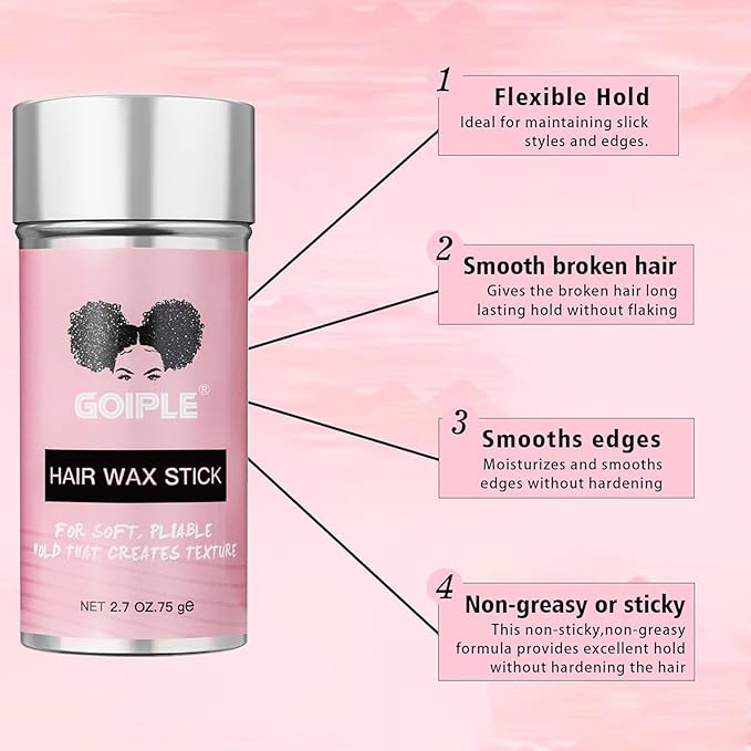 Strong Hold Non-Greasy Edge Control Gel and Wax Stick with Hair Comb for All Hair Types - No Flaking Edge Wax for Styling Black Hair Wigs