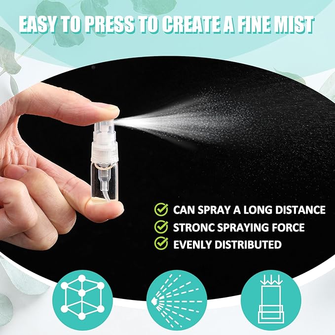 Zhehao 200 Pcs Mini Spray Bottles 2 ml Clear Glass Perfume Bottles Refillable Fine Mist Perfume Atomizer Portable Empty Sample Containers for Cleaning, Essential Oils, Travel (Clear Cap)