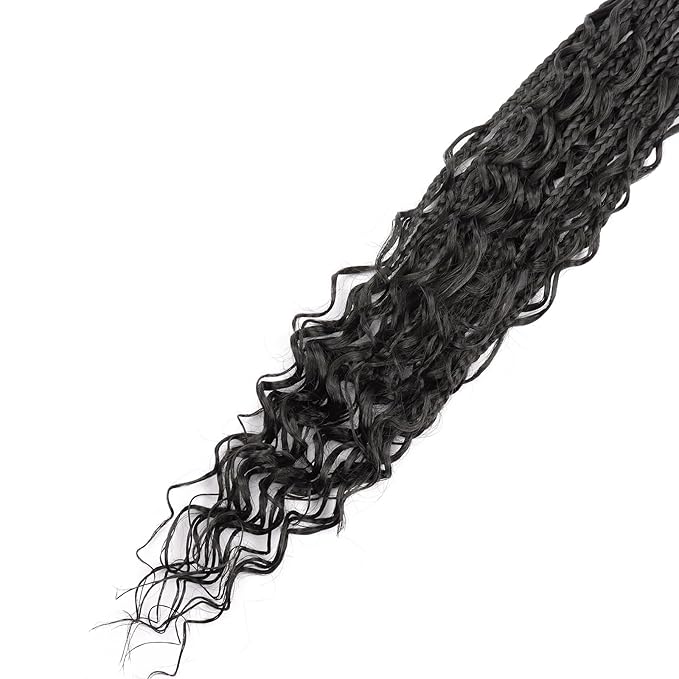 24 inch Goddess Box Braids Crochet Hair Bohemian Box Braids Curly Ends 8 Packs Crochet Box Braids Pre-looped Boho Box Braids Crochet Braids for Black Women Synthetic Braiding Hair Extension #2