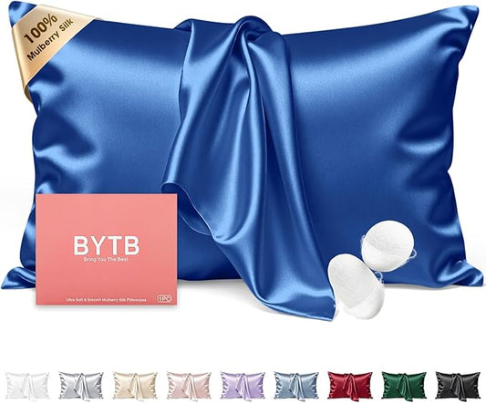 Silk Pillow Cases Queen Size 100% Mulberry Silk Pillowcase for Hair and Skin 22 Momme Both Side Grade 6A Silk Cooling Soft Breathable 20 x 30 Inches with Hidden Zipper 1PC, Royal Blue