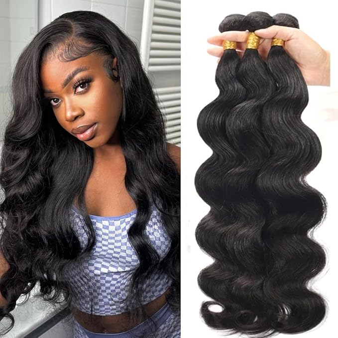Raw Body Wave Bundles Human Hair(16 18 20 Inch)12A Grade Salon Quality Unprocessed Brazilian Body Wave Human Hair Bundles Quick Weave for Black Women Natural Color