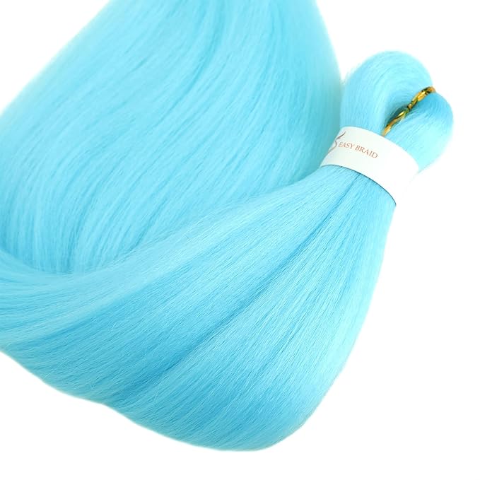 Dorsanee Light Blue Braiding Hair Pre Stretched 24 Inch 3 Packs Braiding Hair Extensions for Box Braids Twists Locs Hair Soft Yaki Texture Hot Water Setting (#Light Blue)