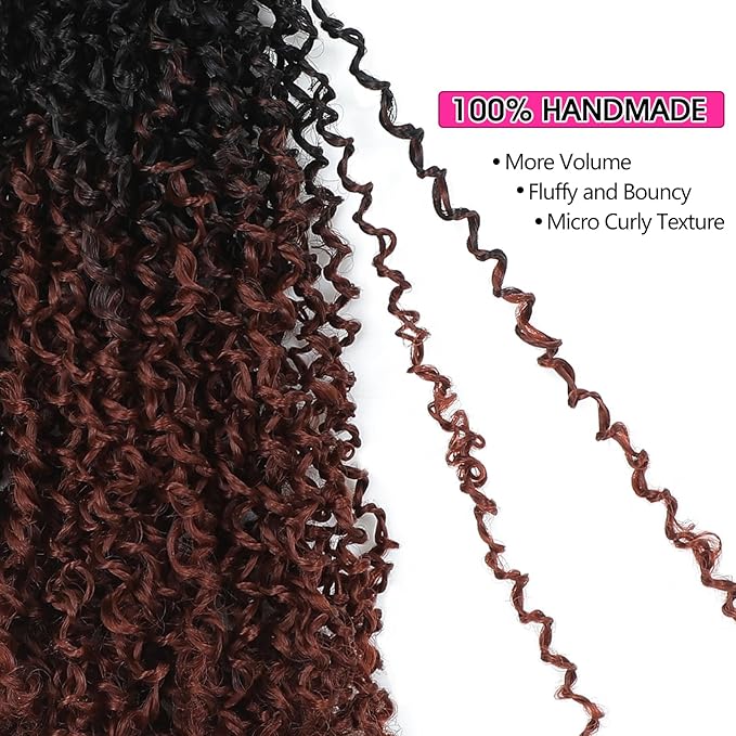 NAYOO 12 Inch Yanky Twist Crochet Hair - 8 Packs (30 Stands/Pack) Mini Passion Twist with Curly Ends Synthetic Pre-Looped Crochet Braids Braiding Hair(12 Inch, T350)