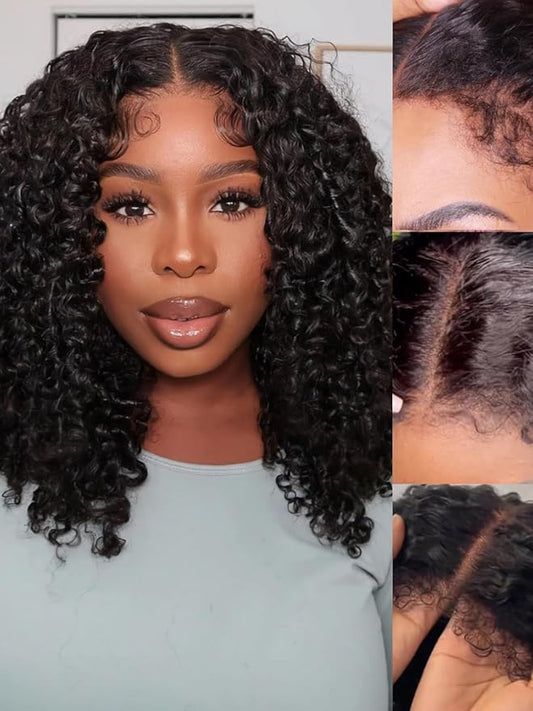 Julia Hair Bye Bye Knots 4C Kinky Curly Glueless Natural Hair Wig 7x5 Pre Cut HD Lace Front Kinky Edges Hairline Wig Pre Bleached Pre Plucked Virgin Hair with Baby Hair for Black Women 20 Inch