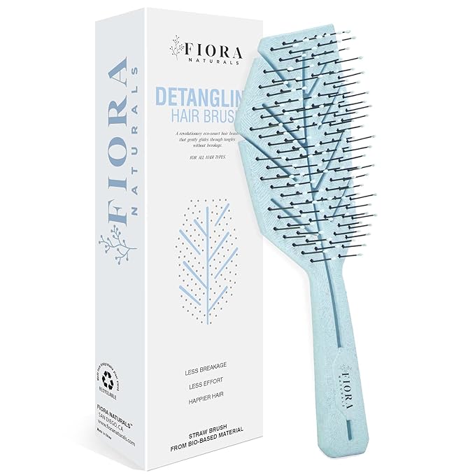 Fiora Naturals Hair Detangling Brush for Women - Detangler Hair Brush w/Flexible Soft Bristles- Gently Glides Through Tangles - Curly, Fine, Dry and Shower Wet HairBrush, cepillo para cabello - Blue