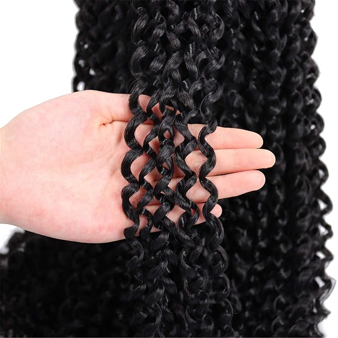 Dorsanee Passion Twist Hair 12 Inch 7 Packs Water Wave Crochet Hair Long Bohemian Curly Braiding Hair for Butterfly Locs, Faux Locs, Boho Style Spring Twist Crochet Braids (1B#)