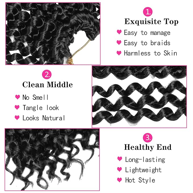 Ubeleco 24 Inch Passion Twist Hair, Water Wave Crochet Hair for Women Black Passion Twists Braiding Hair Long Bohemian Synthetic Hair Extensions Passion Twist Crochet Hair (24 Inch (Pack of 2),1B)