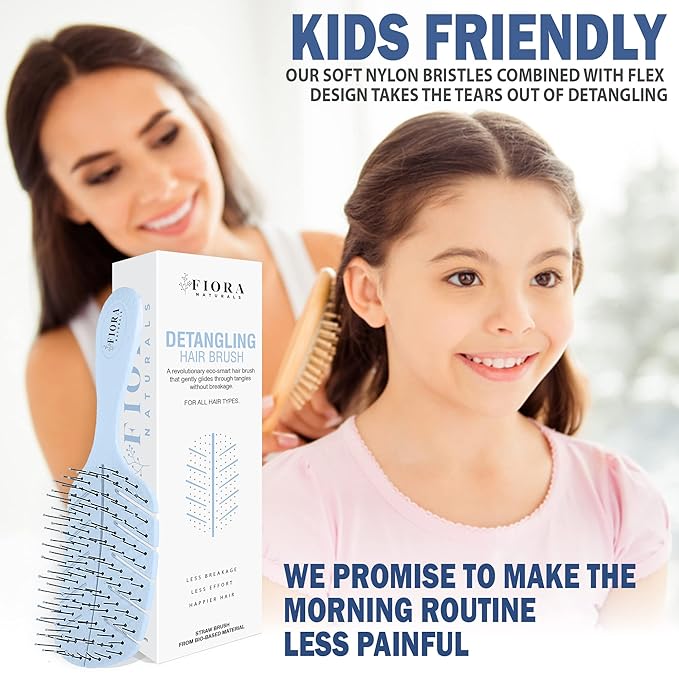 Detangler Brush by Fiora Naturals - 100% Bio-Friendly Detangling brush w/Ultra-Soft Bristles - Glide Through Tangles with Ease - For Curly, Fine, Black Natural, Women, Men, Kids - Dry and Wet Hair