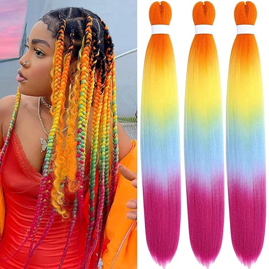 Rainbow Braiding Hair Pre stretched Ez Braid Pre stretched Braiding Hair Colored Braid in Hair for Festival Braids
