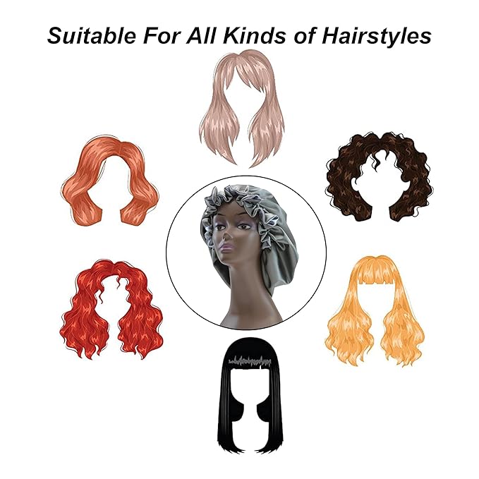 Silk Bonnet for Sleeping Satin Bonnets Double Layer Reversible Hair Cap Bonnet for Women Long Curly Braid Hair (Charcoal)