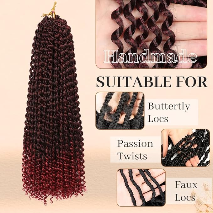 8 Packs Passion Twist Hair Water Wave Synthetic Braids for Passion Twist Crochet Braiding Hair Goddess Locs Long Bohemian Curl Hair Extensions (30 Inch, 1B/Bug)