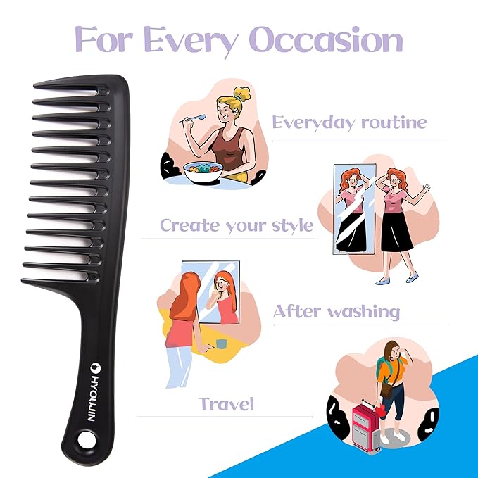HYOUJIN Two Set Large Wide Tooth Comb Detangling Wet or Dry Combs for Shower, Hair Styling Brush for Natural, Curly, Long Hair for Women and Men