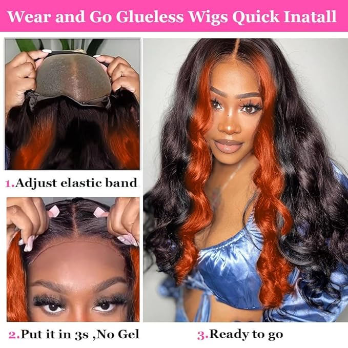 200% Density Wear And Go 9x6 Glueless Wigs Human Hair Pre Plucked Pre Cut For Beginners Ginger Body Wave Lace Front Wigs Human Hair For Black Women HD Lace Closure Colored Glueless Wig(20 INCH)