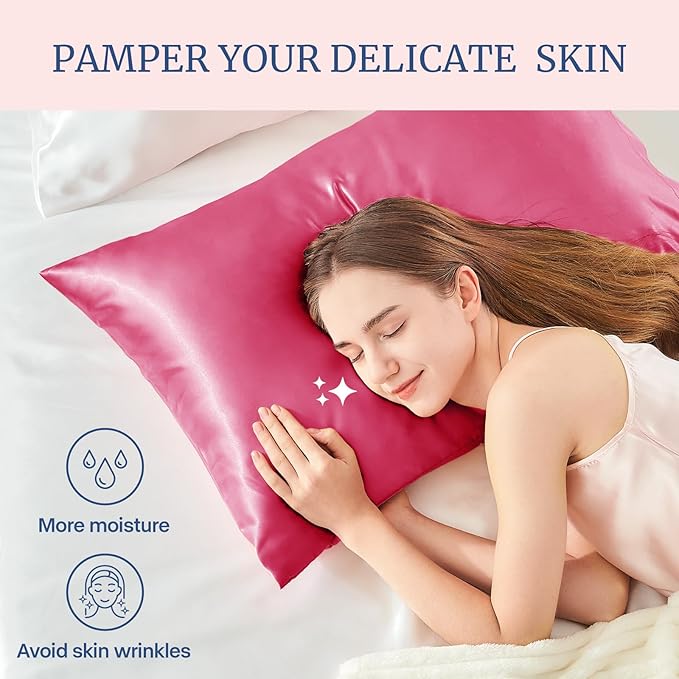 BEDELITE Satin Pillowcase for Hair and Skin, Super Soft and Cooling Similar to Silk Pillow Cases 2 Pack with Envelope Closure, Gift for Women Men(20"x36" King Size, Hot Pink)