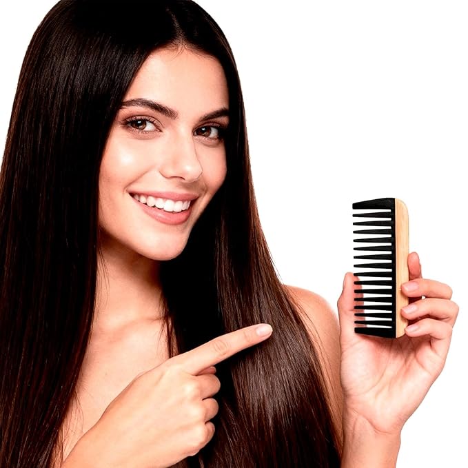 2pcs Wooden Wide Tooth Comb, Anti-Static Large Bamboo Gentle Detangling Hair Comb with Big Bakelite Teeth Detangler Brush for Women Curly Wavy Hair Stylist Essentials Products Care Tools