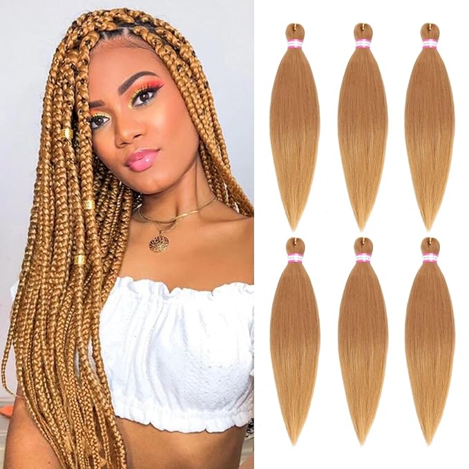 Dorsanee Honey Blonde Braiding Hair Pre Stretched 20 Inch 6 Packs Braiding Hair Extensions for Crochet Box Braids Twists Locs Hair Itch Free Soft Yaki Texture Hot Water Setting (20inch,#27)