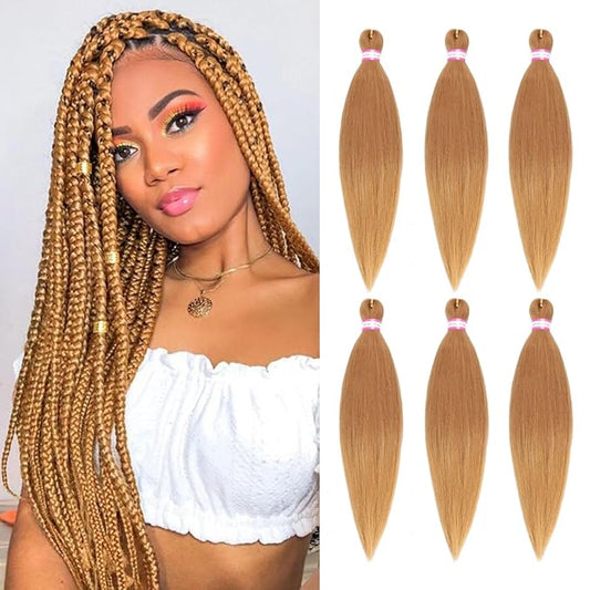Dorsanee Honey Blonde Braiding Hair Pre Stretched 20 Inch 6 Packs Braiding Hair Extensions for Crochet Box Braids Twists Locs Hair Itch Free Soft Yaki Texture Hot Water Setting (20inch,#27)