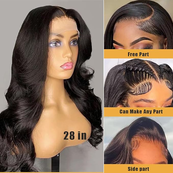 SENSAIRUITE Body Wave Lace Front Wigs Human Hair Wide Lace 180 Density Human Hair Wigs 13x4 Human Hair Lace Front Wigs Pre Plucked 26 Inches Natural Color