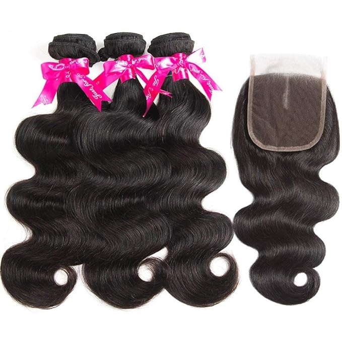 Beauty Princess Body Wave Human Hair 3 Bundles with Closure Double Weft 10A Brazilian Hair Bundles With Closure (24/26/28+20 Inch, 3 Bundles with closure)