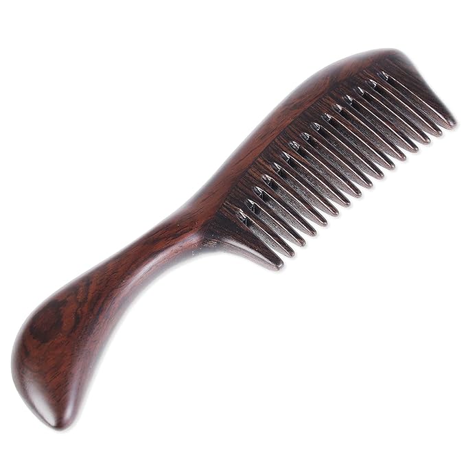 Onedor Handmade 100% Natural Black Sandalwood Hair Combs - Anti-Static Sandalwood Scent Natural Hair Detangler Wooden Comb (Round Handle Wide Tooth)