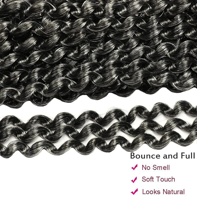 Ubeleco Passion Twist Hair,18 Inch Water Wave Crochet Hair Ombre Silver Passion Twist Crochet Hair for Women 6 Packs Long Bohemian Synthetic Curly Braiding Hair Extensions(6pcs,1B/Gray)