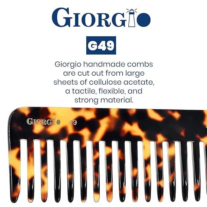 Giorgio G49 Yellow Tokio Large 5.75 Inch Hair Detangling Comb, Wide Teeth for Thick Hair. Detangler Comb For Wet And Dry. Handmade of Quality Cellulose. Saw-Cut, Hand Polished