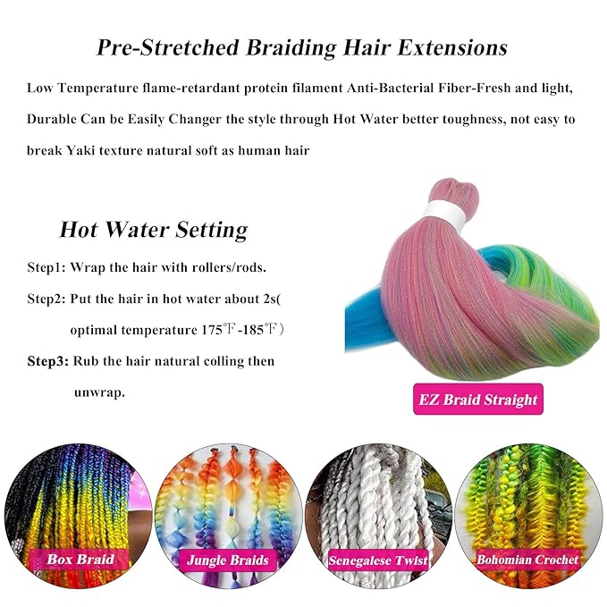 A Yuchen Colored Ombre Braiding Hair Pre Stretched Prestretched Braiding Hair Ombre Kanekalo Hair Extensions for Braiding Synthetic Knotless Kids Micro Jumbo Box Braids Hair