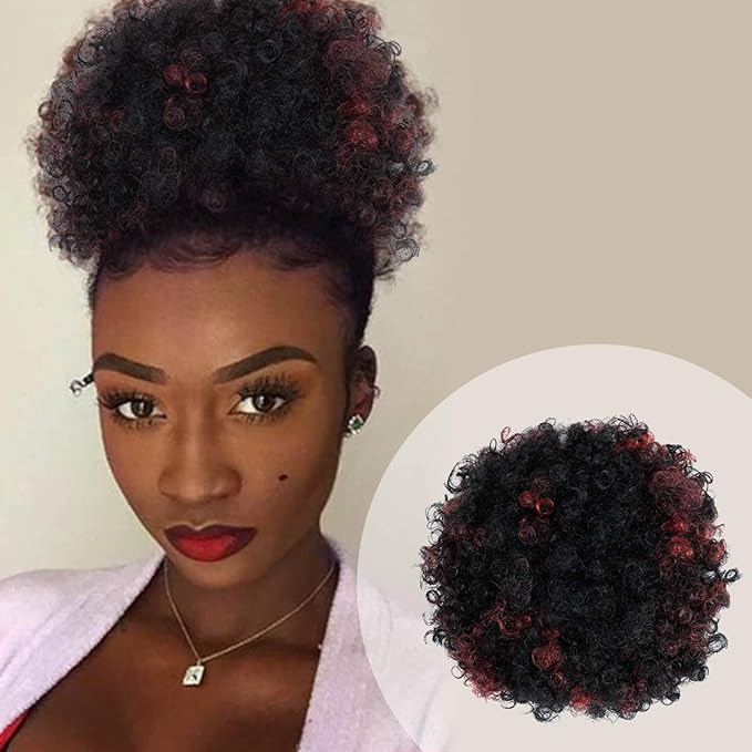 GLAM21USA Afro Puff Drawstring Ponytail Retro Kinky Curly Ponytail Wig Clip in Bun Hair Piece for Black Women Synthetic Hair Extension (SMALL, FS1B/BG)