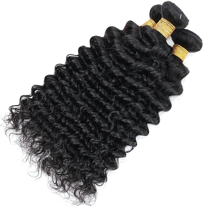 Human Hair Bundles Deep Wave Brazilian Bundles 16 18 20inch 12A 100% Unprocessed Virgin Deep Wave Quick Weave Bundles Raw Human Hair 3 Bundles Deals Natural Black