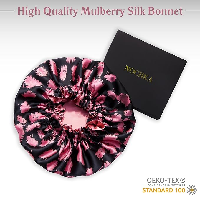 100% Mulberry Silk Bonnet for Women – Handmade in USA, 19 Momme Double-Layer Reversible Hair Wrap, Non-Slip Sleep Cap for Curly & Natural Hair, Luxury Hair Protection (Vintage Pink)