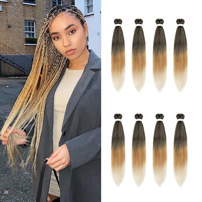 8 Pack Ombre Braiding Hair Pre Stretched - 20" 75G/Pack Premium Pre Stretched Braiding Hair Extensions, Professional Itch Free Yaki Texture Prestretched Hair(1B/27/613)