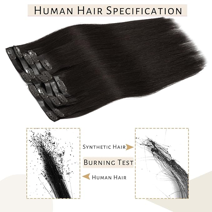 Caliee Human Hair Extensions - 7Pcs Invisible PU Weft Clip-in, Dark Brown, 22 Inch, 110G Seamless, Fluffy & Not Tangled for Short Hair