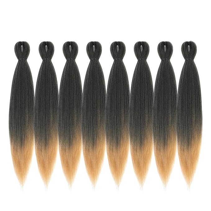 Pre-stretched Braiding Hair - 28 Inch 8 Packs Ombre Blonde Super Longt Braiding Hair For Twist or Box Braids, Yaki Texture Hot Water Setting Synthetic Braiding Hair (28 Inch, T27-8P)