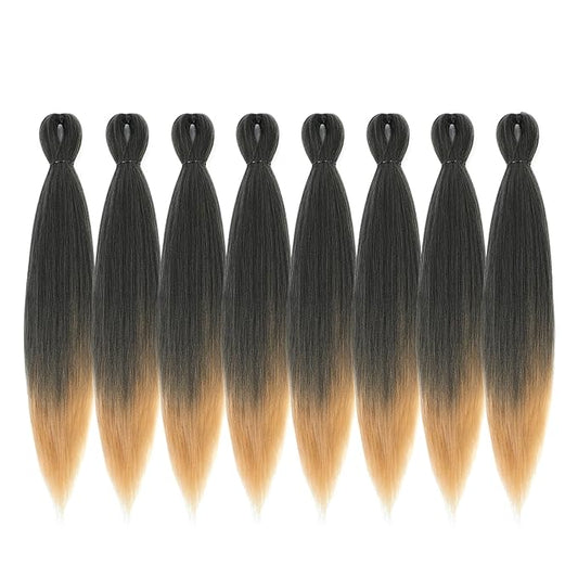 Pre-stretched Braiding Hair - 26 Inch 8 Packs Ombre Blonde Super Long for Twist or Box Braids, Yaki Texture Hot Water Setting Synthetic (T27-8P)