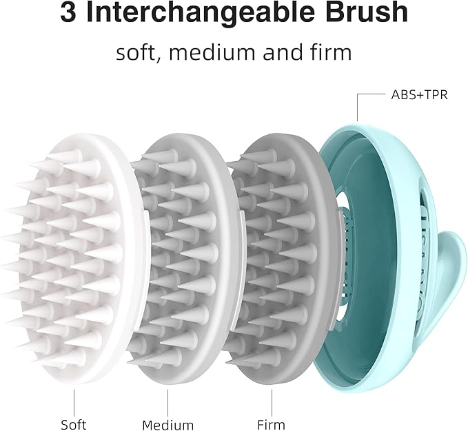 3 in 1 Hair Growth Scalp Massager,Replaceable Shampoo Brush for Relaxing,Deep Cleansing Exfoliator & Soothes itching - Wet/Dry Use for All Hair Types,Blue