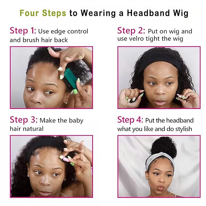 Chocolate Brown Headband Wig Human Hair Deep Wave 26 Inch Machine Made None Lace Front Wig #4 Chocolate Brazilian Virgin Curly Headband Half Wigs for Black Women Human Hair