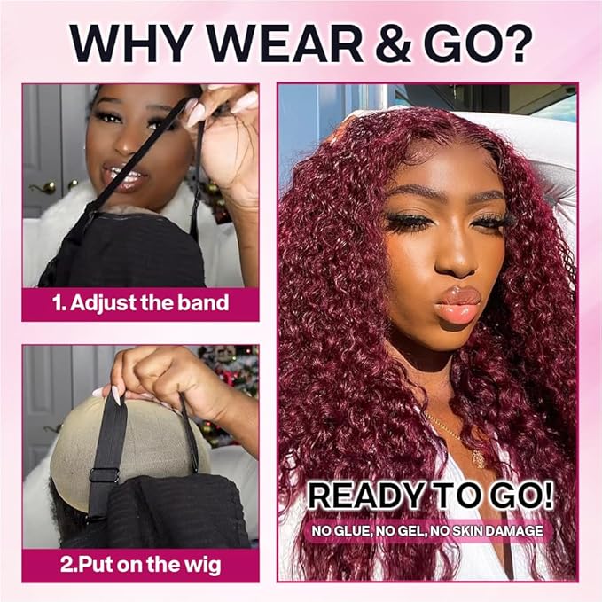 Curly Bob Wig Human Hair Deep Wave 200% Density 5x5 HD Lace Closure Wigs Human Hair Bob Wigs For Black Women Wear And Go Glueless Curly Wig Burgundy Color 12 Inch