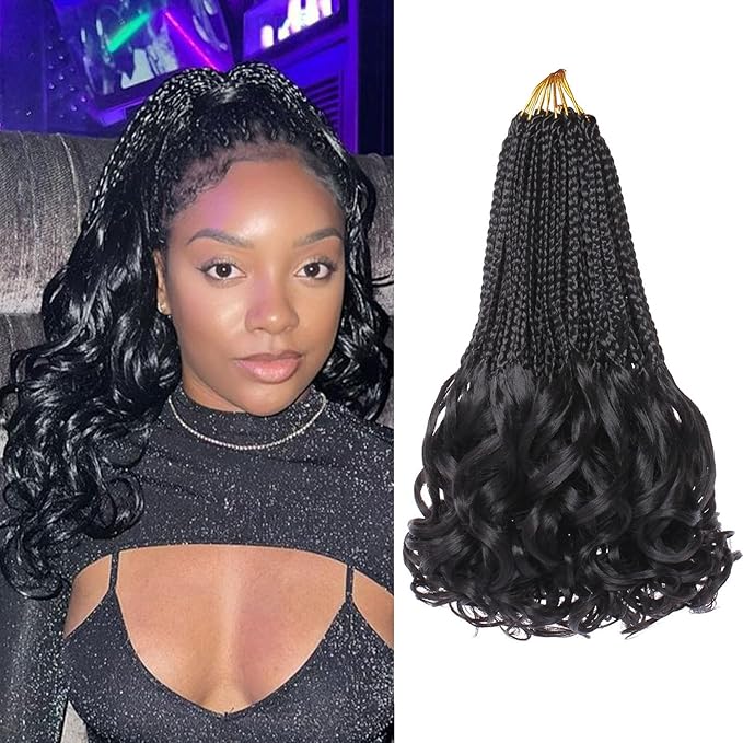 10 Inch French Curl Crochet Braids 9 Packs Natural Black Goddess Box Braids Crochet Hair Pre Looped Synthetic Bohemian Crochet Box Braids Curly Ends for Women