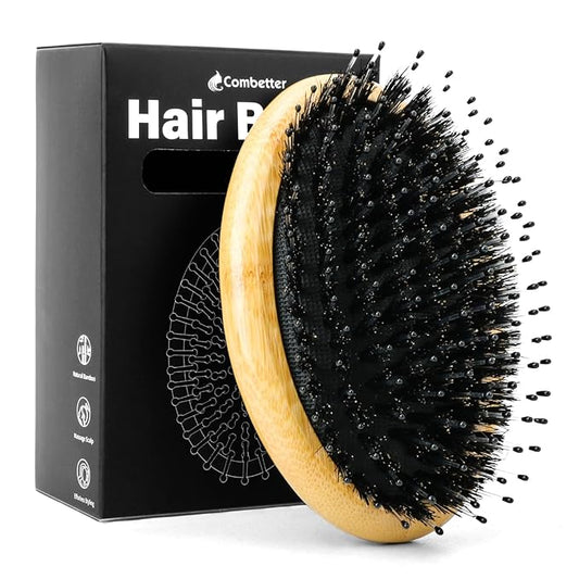 Bamboo Boar Bristle Hair Brush for Women, Men & Kids – Detangling Brush for All Hair Types (Fine, thin, Thick, Curly) Reduces Frizz & Breakage – Smoothing Shine & Health Hair Brush to Travel