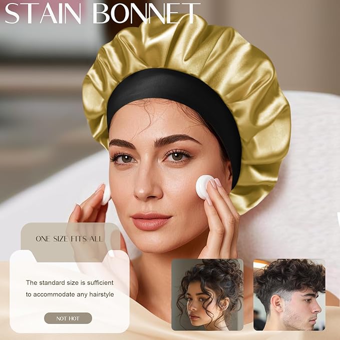 Satin Silk Bonnet for Men & Women, Double Layer Silk Sleep Bonnets, Soft Satin Lined Bonnet for Curly & Natural Hair