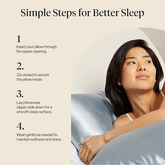 Kitsch Satin Pillowcase with Zipper for Hair & Skin, Softer Than Silk Pillow Cases Queen, Wrinkle-Free, Smooth and Cooling Satin Pillow Covers, Standard Size 19"x26", Haze Blue