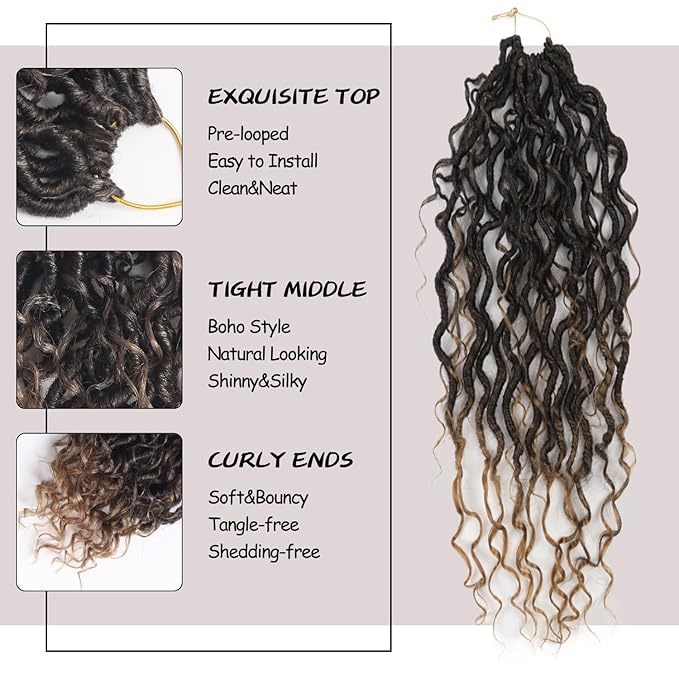 Goddess Locs Crochet Hair 18 Inch 9 Packs Synthetic Faux Locs Crochet Hair for Black Women, River Locs Hair Extensions Style Pre looped Crochet Locs with Curly Ends