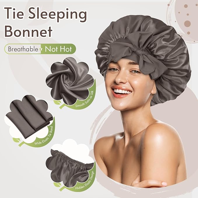 BONNET QUEEN Silk Bonnet for Sleeping Satin Bonnet Hair Bonnet Silk Hair Wrap Head Wraps Tie Bonnet Night Sleep Hat for Natural Hair