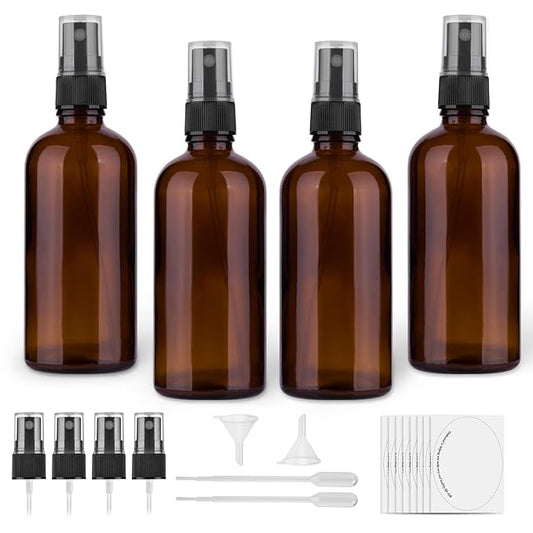 Amber Glass Spray Bottles, 4 oz Small Spray Bottles Fine Mist, Set of 4 (Amber)