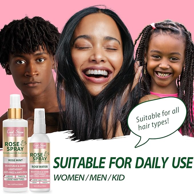 Rose Water Spray for Hair Scalp Moisturize, Daily Moisturizing Refreshing, Rosewater for Hair Natural Loc Moisturizer Spray for Locs Care (200ml&100ml rose spray)