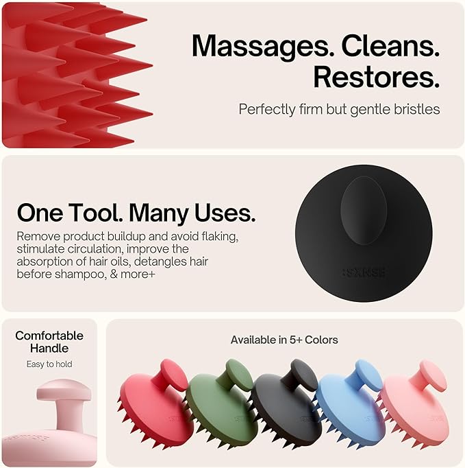 SXNSE - Revive Silicone Scalp Massager, Arctic - Manual Hair & Scalp Scrubber for Dandruff, Buildup, Itch, & Hair Growth - Soft Exfoliating Silicone Bristles for Wet & Dry Hair, Flake-Free Finish