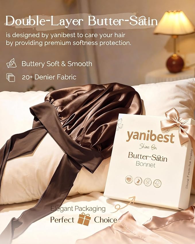YANIBEST Silk Bonnet for Sleeping Women Adjustable Double Layer Satin Bonnet Reduce Friction Prevent Frizz Natural Curly Hair