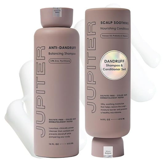 Jupiter Anti Dandruff Shampoo & Conditioner for Men & Women for Flaky, Itchy, Oily & Dry Scalp - Nourishes Scalp and Reduces Breakage & Flakes - Color-Safe, Sulfate-Free, Paraben-Free