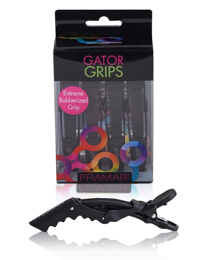 Framar Gator Grips Black Styling Hair Clips - Professional Black Hair Clips with Hair Styling and Sectioning, Rubberized - Wide Teeth & Durable for Hair Salon – 4 Pack